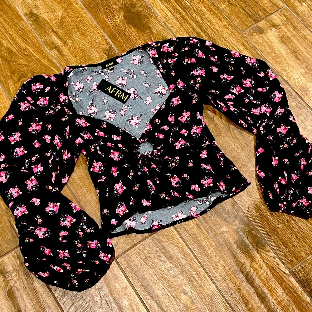 NWT AFRM XS Hart Print Peplum Longsleeve Blouse